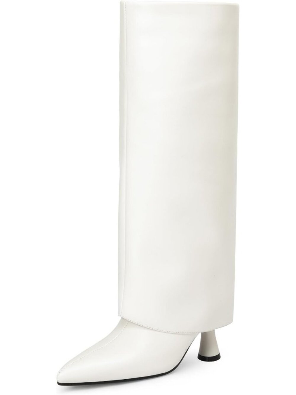 Women's White Comfortable 2.7 inch Low Kitten Heel Pointed Toe Knee High Boots